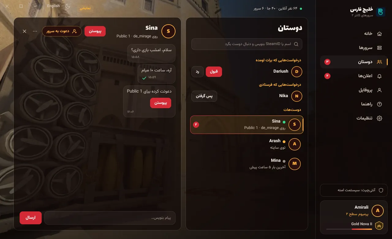 دوستان، چت و دعوت به سرور